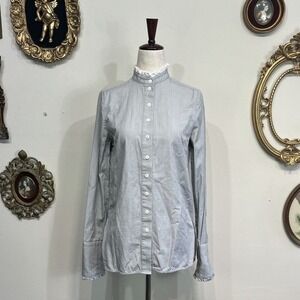 Même Chose Grey‎ Cotton Button-Down Shirt With Ruffled Collar Size 0